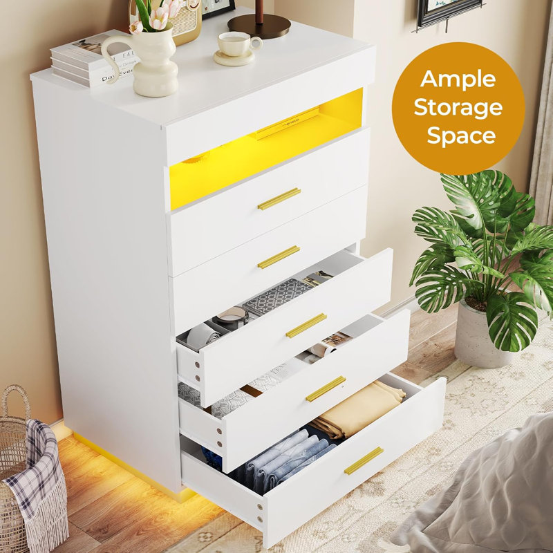 Wrought Studio™ 4 Drawer Dresser With Led Lights, Floating